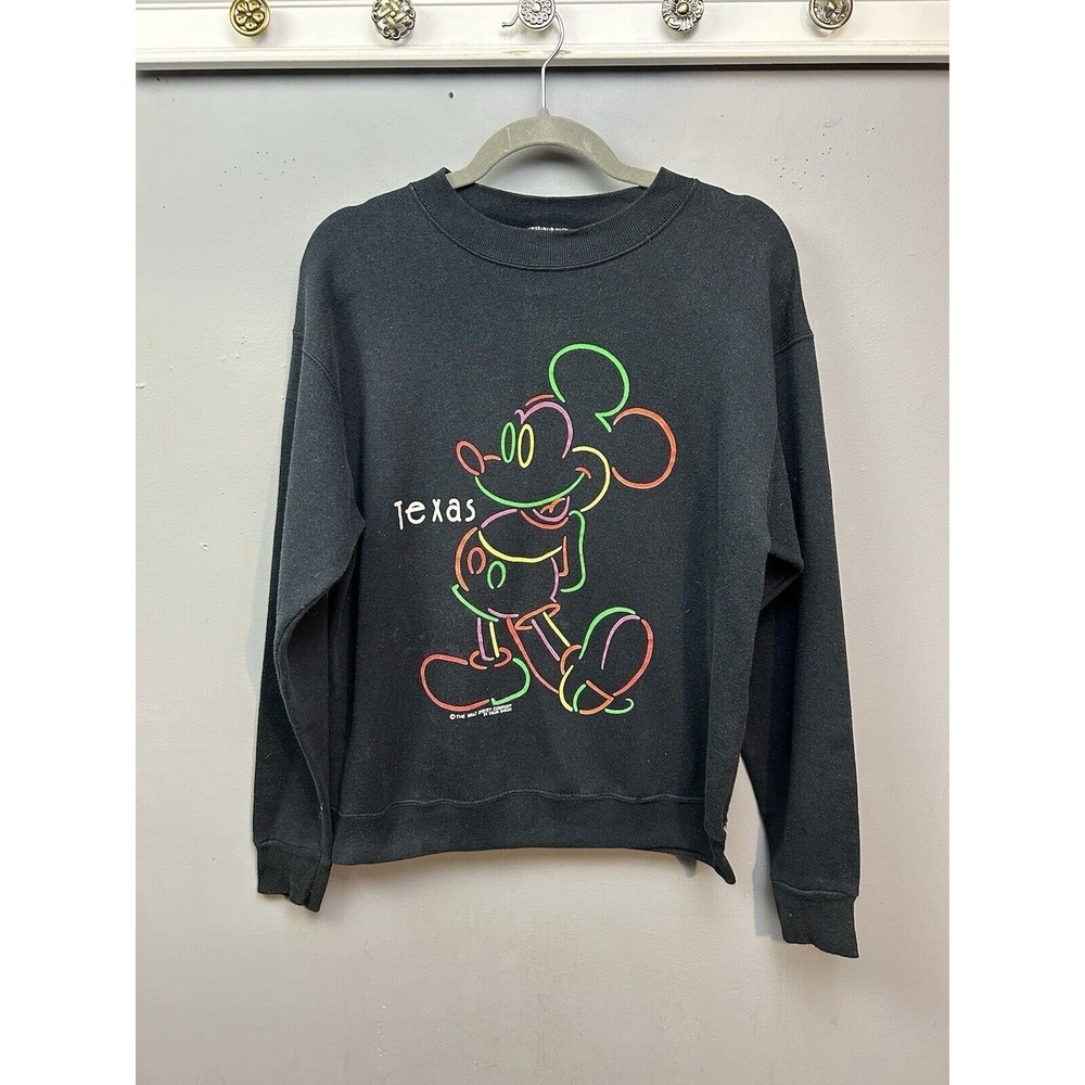 Velva Sheen Sweatshirt Medium Black Mickey Mouse Vintage Neon Graphic USA